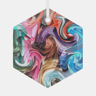 Cool Colorful Fluid Patchwork Mosaic Suncatcher Glass Ornament