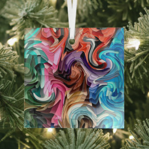 Cool Colorful Fluid Patchwork Mosaic Suncatcher  Glass Ornament