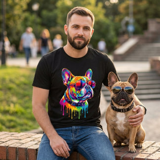 Cool Colorful French Bulldog wearing Sunglasses T-Shirt