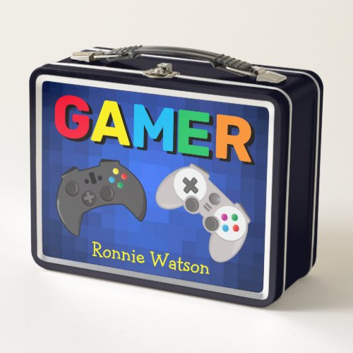 Cool Colorful GAMER Kids  Personalized Metal Lunch Box