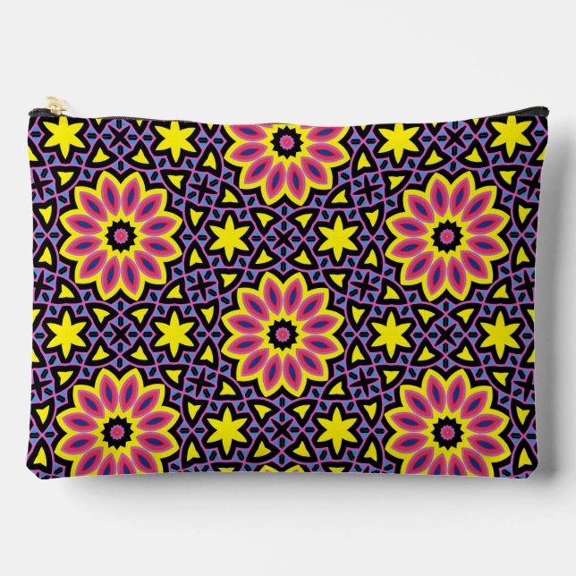 Cool Colorful Geometric Retro Flower Pattern Accessory Pouch (Front)