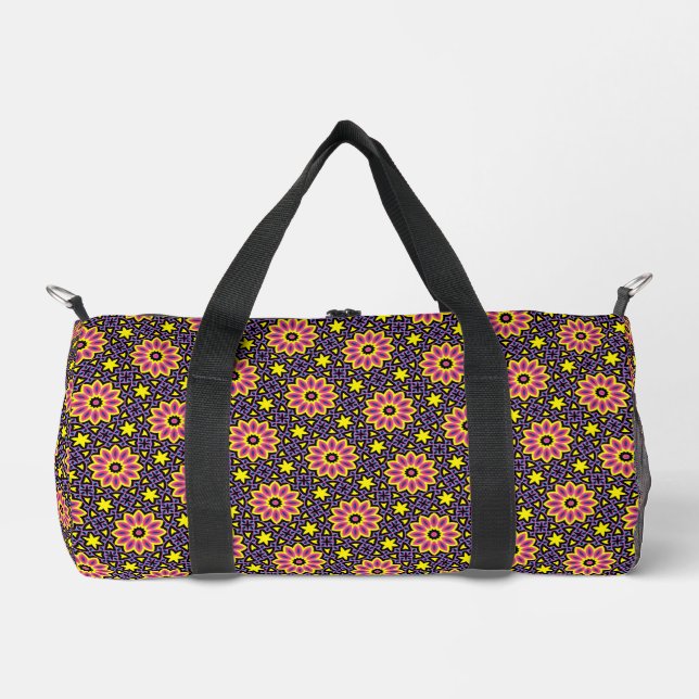 Cool Colorful Geometric Retro Flower Pattern Duffle Bag (Front)