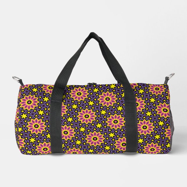 Cool Colorful Geometric Retro Flower Pattern Duffle Bag (Front)