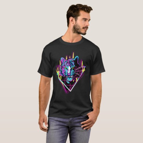 Cool Colorful Geometric Shapes Neon Tiger T_Shirt