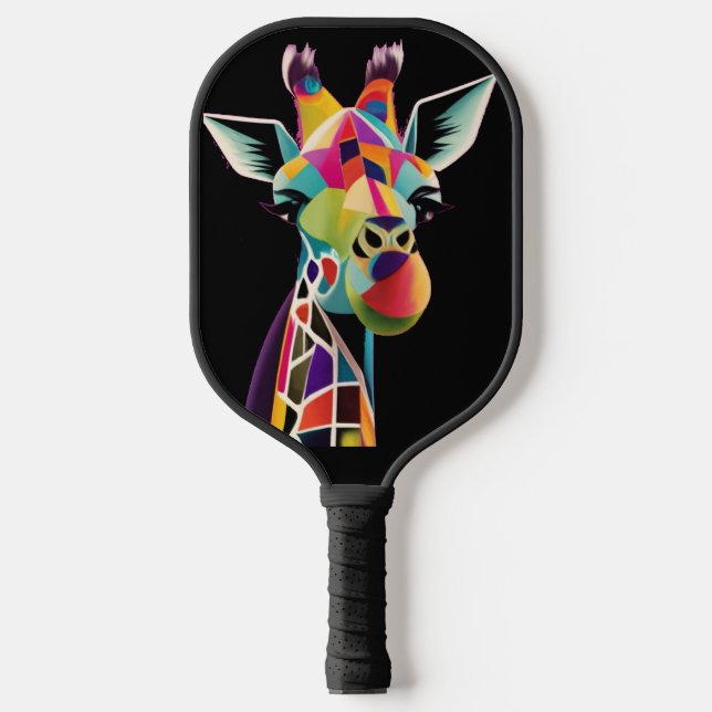 Cool Colorful Giraffe Face Abstract Pickleball Paddle (Front)