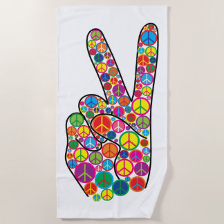 Cool Colorful Groovy Peace Signs Hand Beach Towel