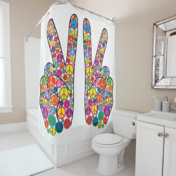 Cool Colorful Groovy Peace Signs Shower Curtain by judgeart at Zazzle