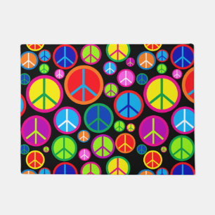 Cool Colorful Groovy Peace Symbols Doormat