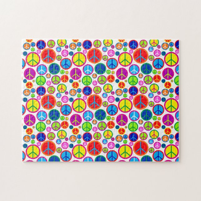 Cool Colorful Groovy Peace Symbols Jigsaw Puzzle (Horizontal)
