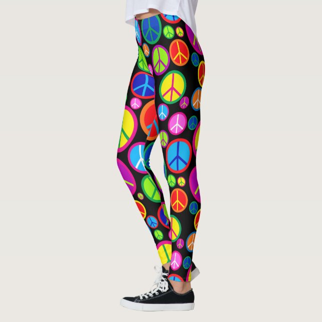 Cool Colorful Groovy Peace Symbols Leggings (Left)