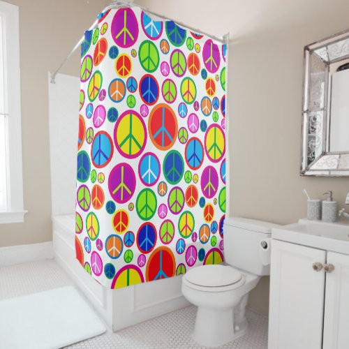 Cool Colorful Groovy Peace Symbols Shower Curtain