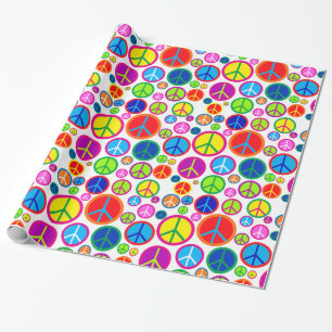 Cool Colorful Groovy Peace Symbols Wrapping Paper