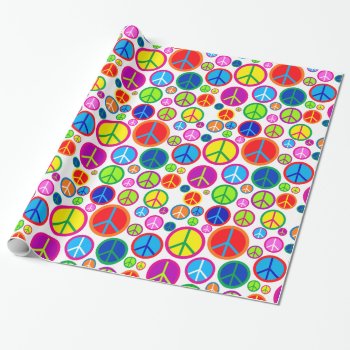 Cool Colorful Groovy Peace Symbols Wrapping Paper by judgeart at Zazzle