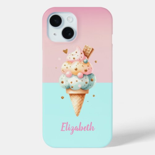 Cool Colorful Ice Cream Cones Love iPhone 15 Case