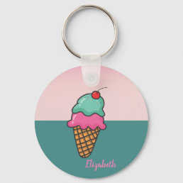 Cool Colorful Ice Cream Cones -Personalized Keychain