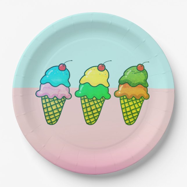 Cool Colorful Ice Cream Cones - Personalized Paper Plates (Front)