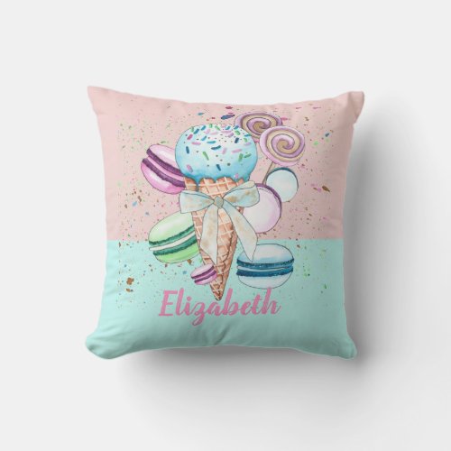 Cool Colorful Ice Cream Macaroons   Throw Pillow