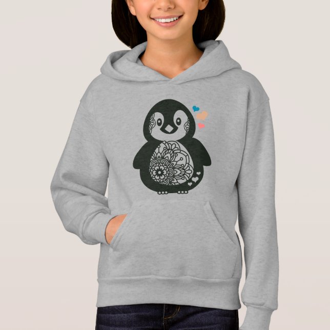 cool colorful kids penguin hearts hoodie (Front)