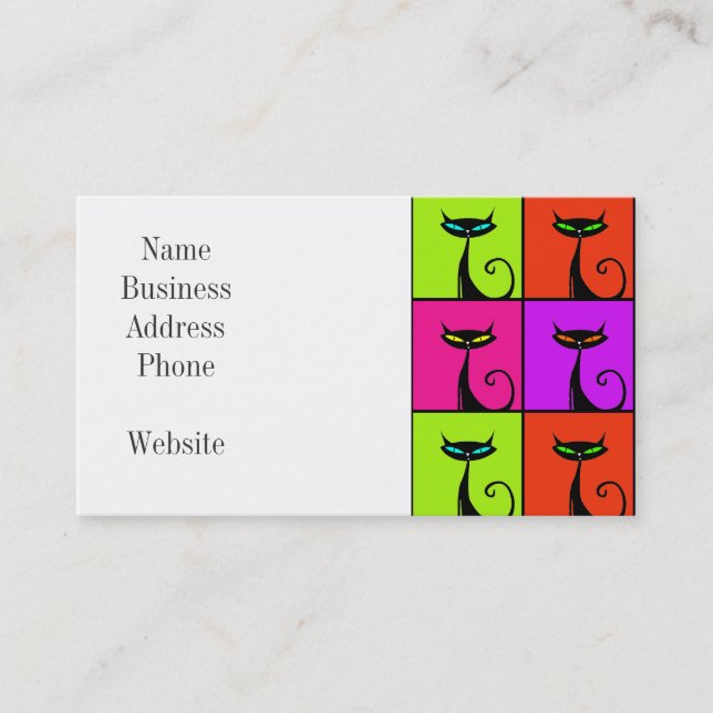 Cool Colorful Kitty Cat Pop Art Business Card (Front)