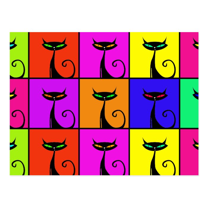 Cool Colorful Kitty Cat Pop Art Post Cards
