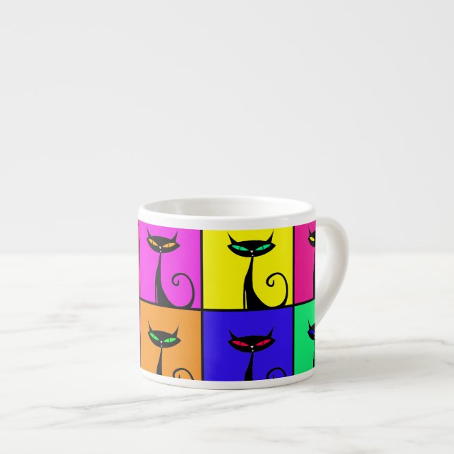 Cool Colorful Kitty Cat Pop Art Squares Espresso Cup (Front Right)