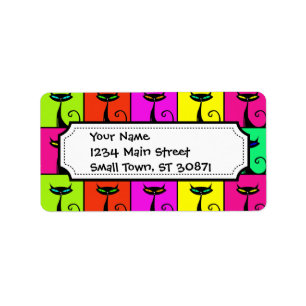 Cool Colorful Kitty Cat Pop Art Squares Label