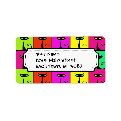 Cool Colorful Kitty Cat Pop Art Squares Label