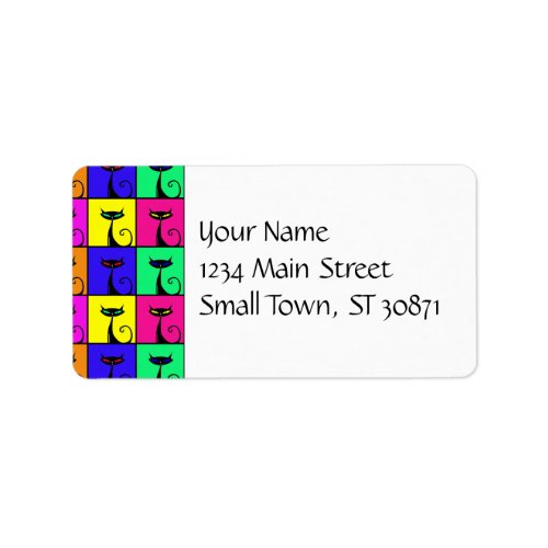 Cool Colorful Kitty Cat Pop Art Squares Label