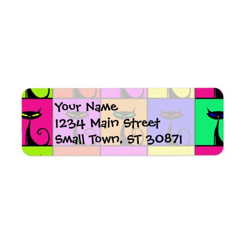 Cool Colorful Kitty Cat Pop Art Squares Label