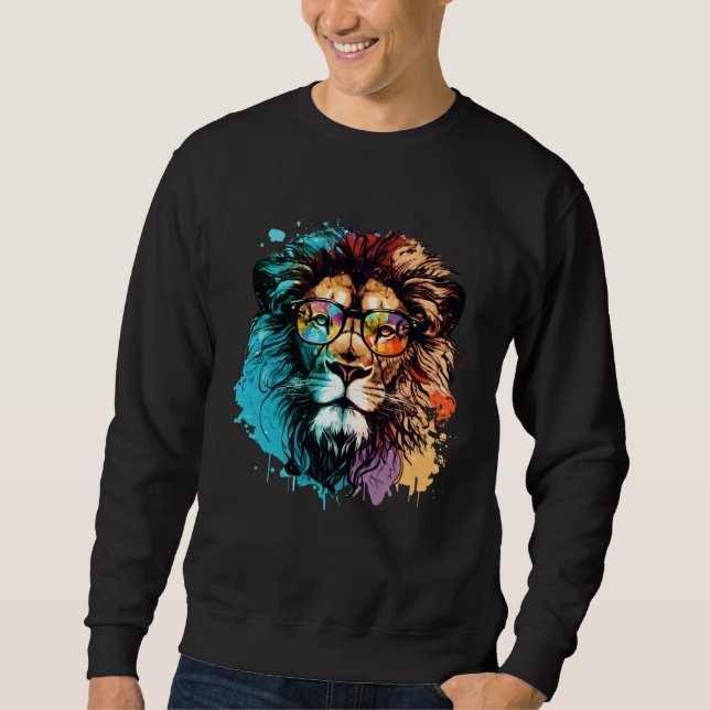 Cool Colorful Lion Animal Lion Sweatshirt (Front)