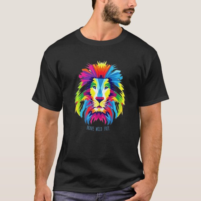 Cool Colorful Lion Head T-Shirt (Front)