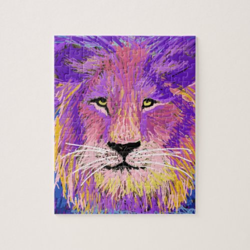 Cool Colorful Lion Portrait Abstract Pink Purple Jigsaw Puzzle