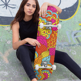 Cool Colorful Modern Abstract Floral Pattern Skateboard