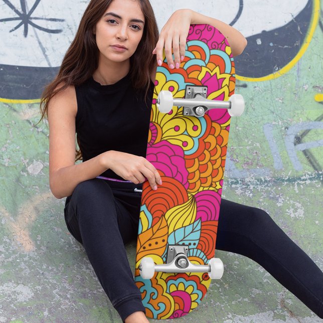 Cool Colorful Modern Abstract Floral Pattern Skateboard (Creator Uploaded)