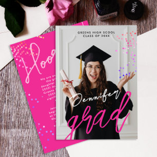 Cool Colorful Modern Pink School Graduation Announcement