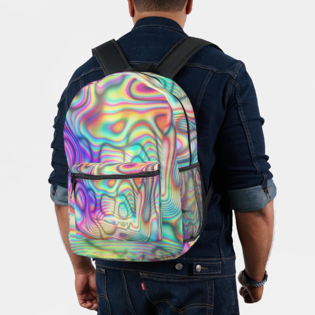 Cool Colorful Multicolor Trendy Holographic Printed Backpack (Insitu (Model))