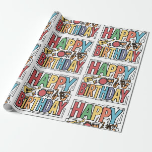 Cool Colorful Musical Instruments Happy Birthday Wrapping Paper