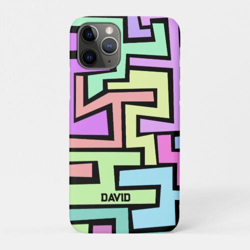 Cool Colorful Neon Maze with name abstract art iPhone 11 Pro Case