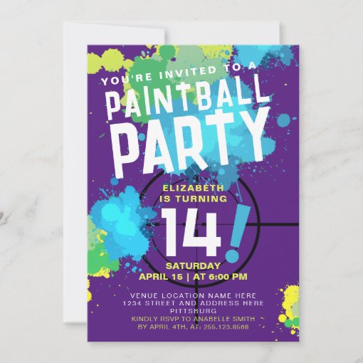 Cool Colorful Paintball Party Birthday Invitation Zazzle