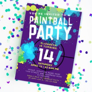 Cool Colorful Paintball Party Birthday Invitation