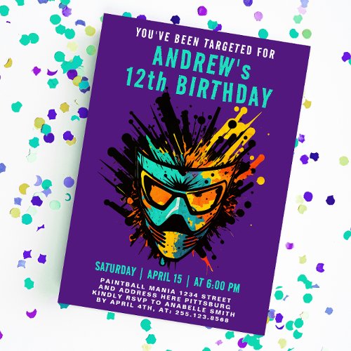 Cool Colorful Paintball Splatter Purple Party Invitation