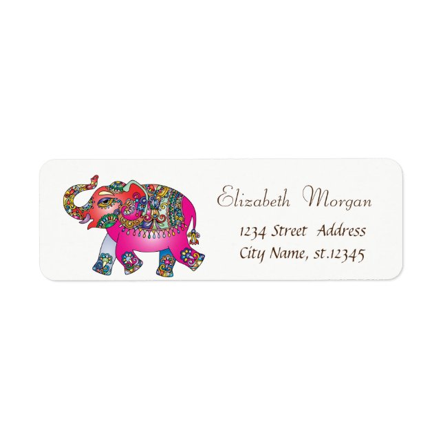 Cool Colorful  Paisley Floral Elephant Label (Front)
