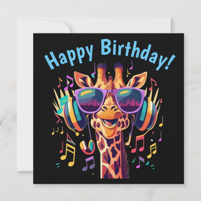 Cool Colorful Party Giraffe with Headphones  (Front)