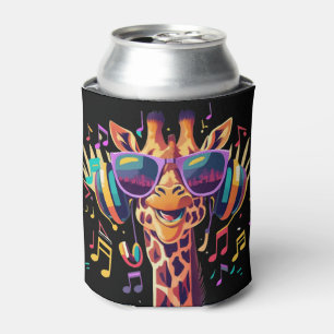 Cool Colorful Party Giraffe with Headphones Can Cooler
