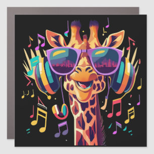 Cool Colorful Party Giraffe with Headphones  Car Magnet