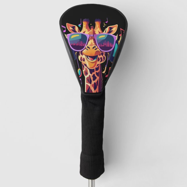 Cool Colorful Party Giraffe with Headphones  Golf Head Cover (Front)
