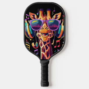 Cool Colorful Party Giraffe with Headphones Pickleball Paddle