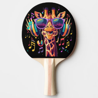 Cool Colorful Party Giraffe with Headphones Ping Pong Paddle