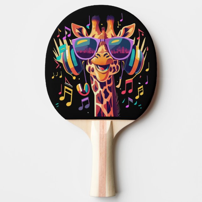Cool Colorful Party Giraffe with Headphones  Ping Pong Paddle (Front)
