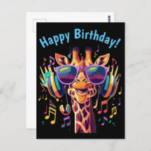 Cool Colorful Party Giraffe with Headphones